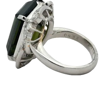 Estate Green Tourmaline and Diamond Platinum Ring