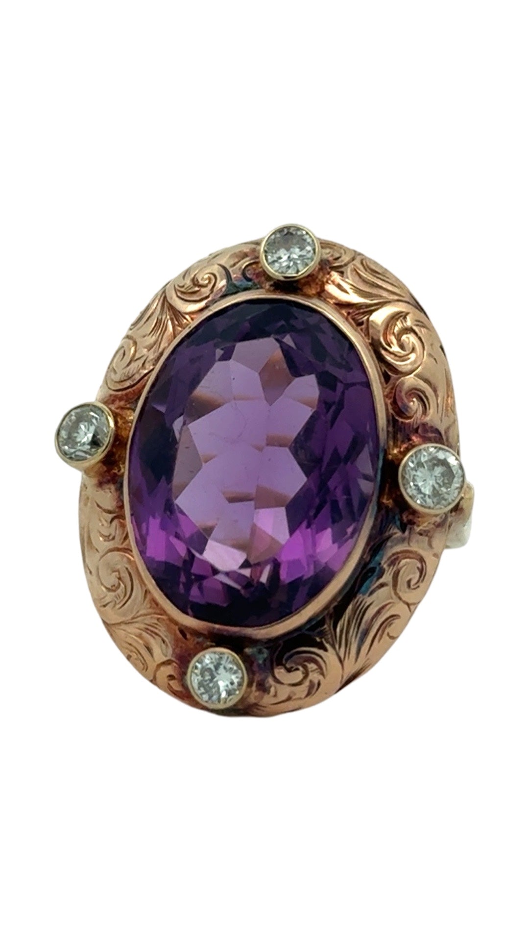 Estate 11.96 ct Oval Amethyst and Diamond 14K Yellow Gold Ring 15661