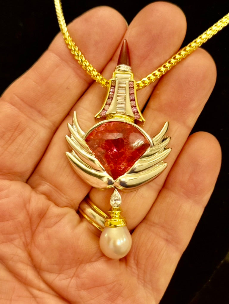 Estate Designer David Sacco Original  "The Art Of Being" Rubellite Natural Fancy Light Pink Diamond Necklace 14920