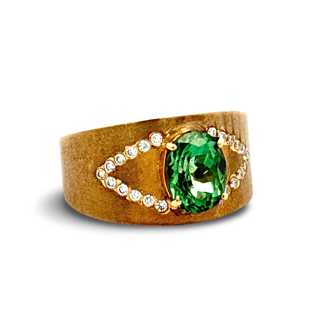 1990's Diamond and Indicolite 14k Yellow Gold Ring