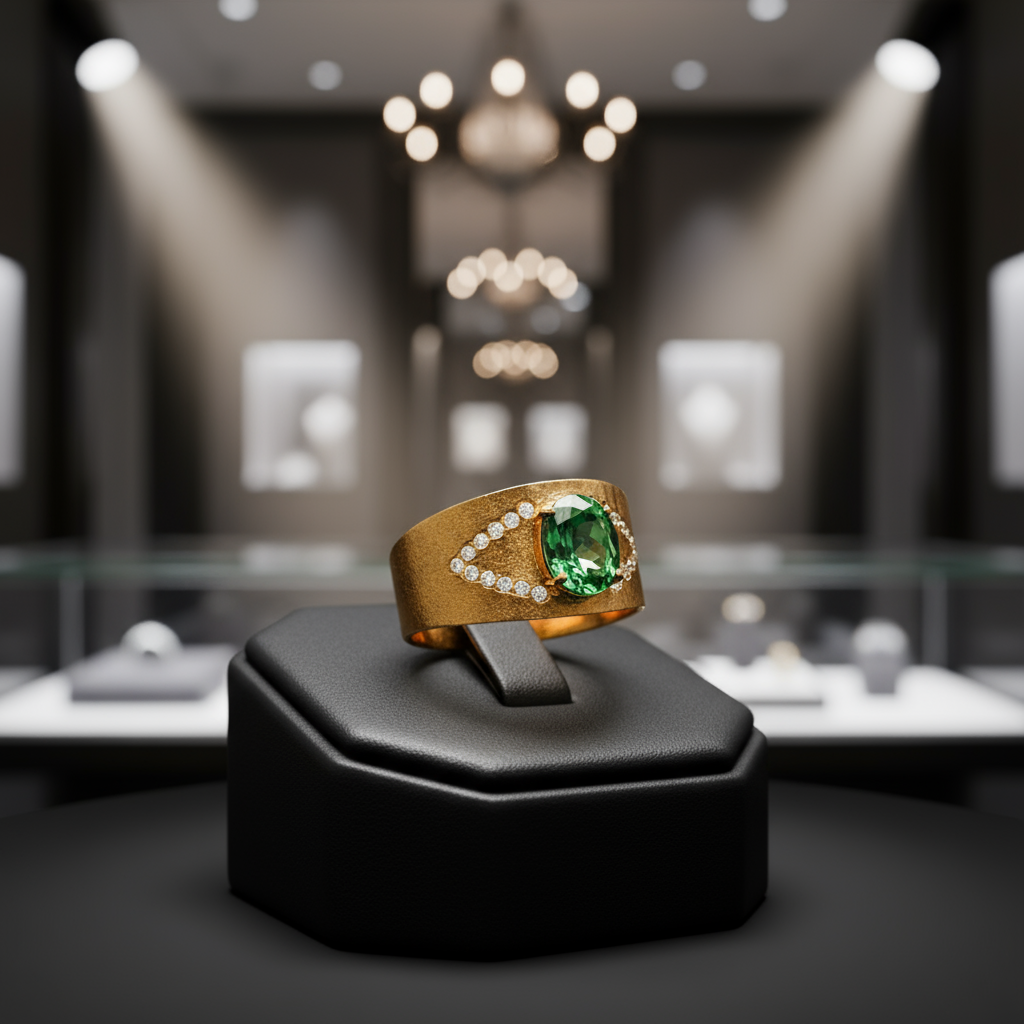 1990's Diamond and Indicolite 14k Yellow Gold Ring