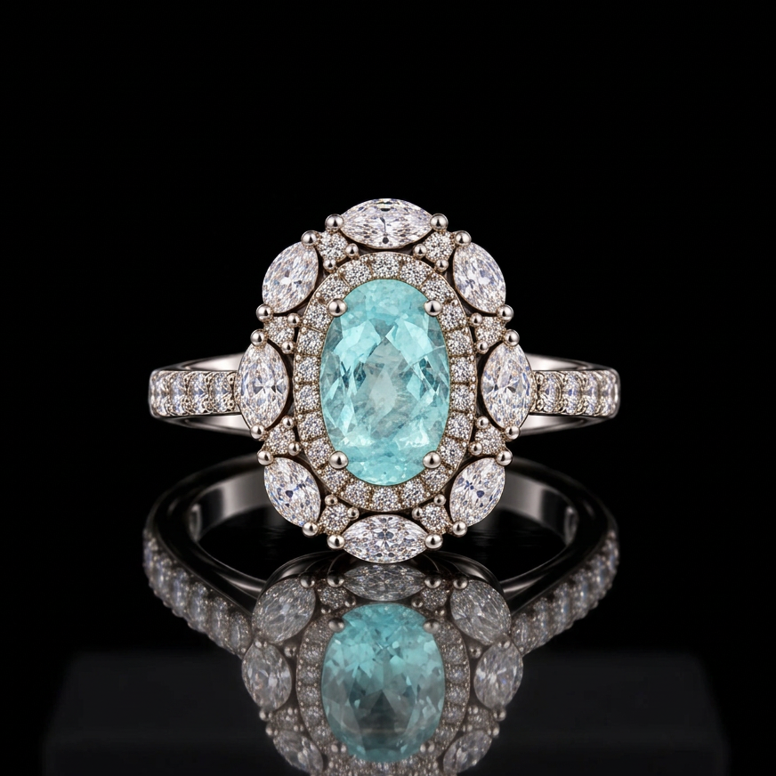 Designer M.C. Marchisio Natural Paraiba & Diamond 18KT White Gold Ring