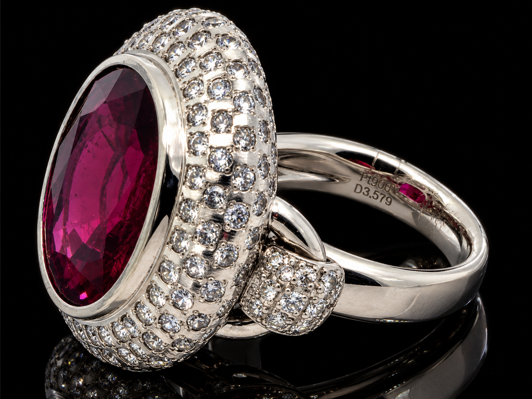Estate Designer 26.26ct. Rubellite & Diamond Platinum Ring