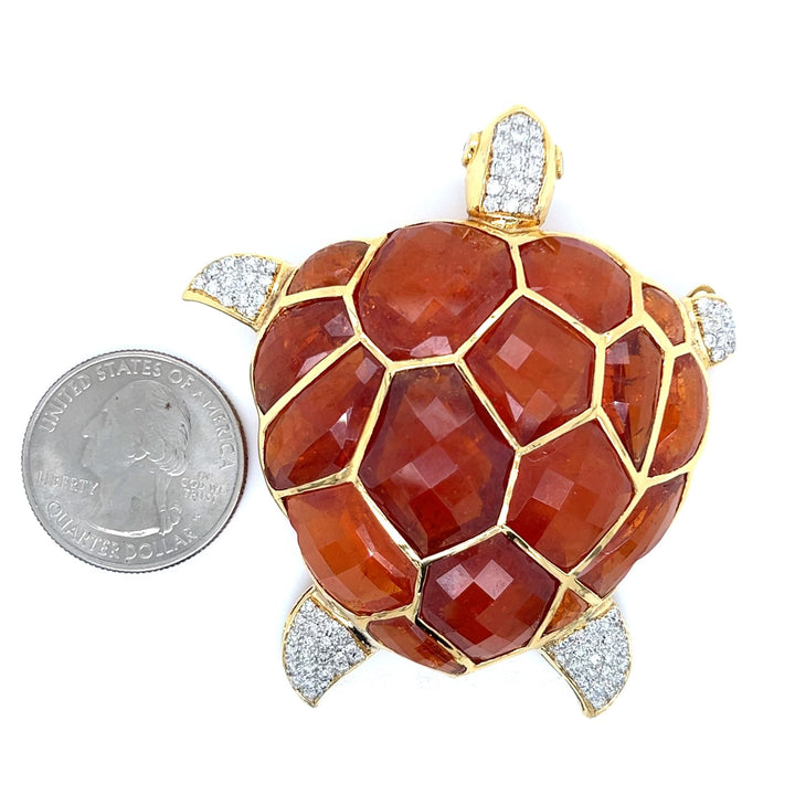 Kararis Tourmaline Diamond Turtle Pendant/Brooch