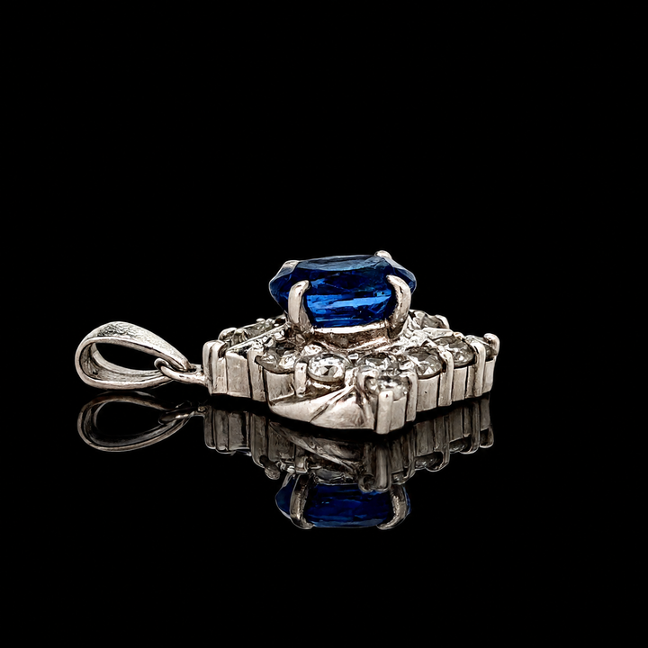 Estate 1.46ct. Oval Sapphire & Diamond Platinum Pendant
