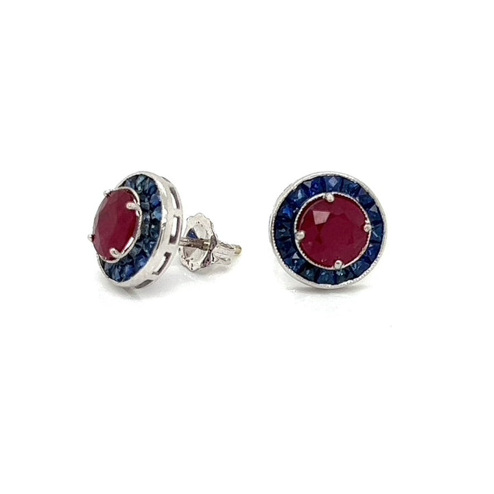 Ruby and Sapphire 18K White Gold Earrings