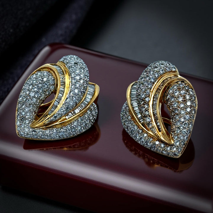 Circa 1990 Vintage Diamond and 18K Yellow Gold Earrings