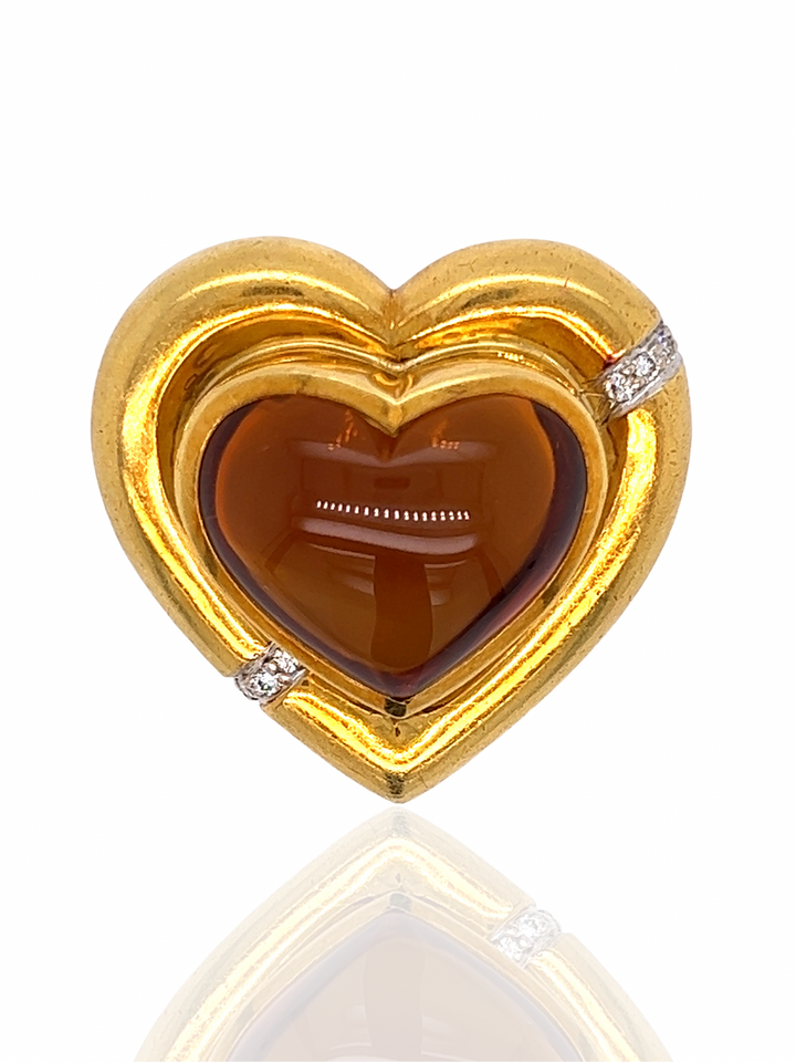 Tiffany & Co Paloma Picasso Citrine, Diamond and 18K Yellow Gold Heart Brooch