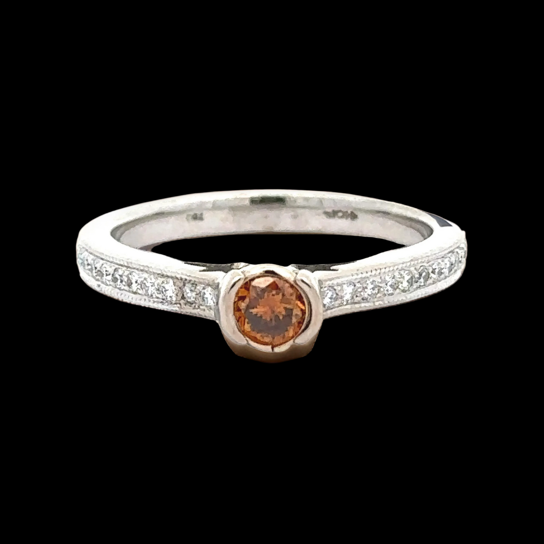 Hearts On Fire .47 cttw Diamond Ring Natural Fancy Orange Center 14881