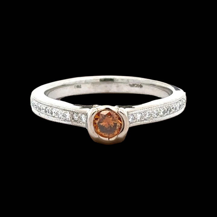 Hearts On Fire .47 cttw Diamond Ring Natural Fancy Orange Center 14881