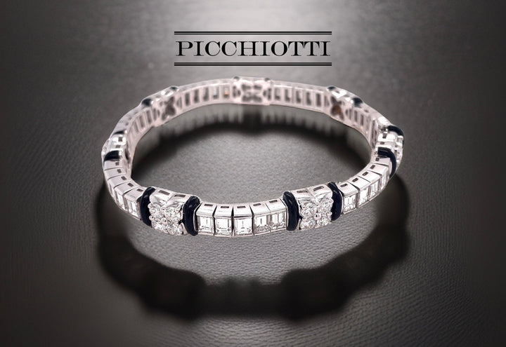 Picchiotti Diamond, Onyx and 18K White Gold Bracelet