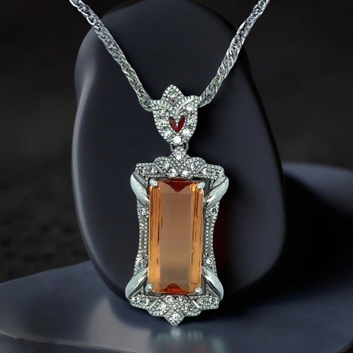Imperial Topaz and Diamond Platinum Necklace