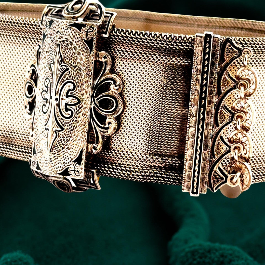 Victoria Black Enamel and 14K Yellow Gold Slide Bracelet