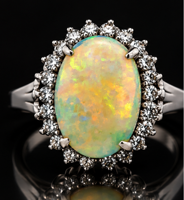 Estate Fine 4.60ct. Opal & Diamond Platinum Ring