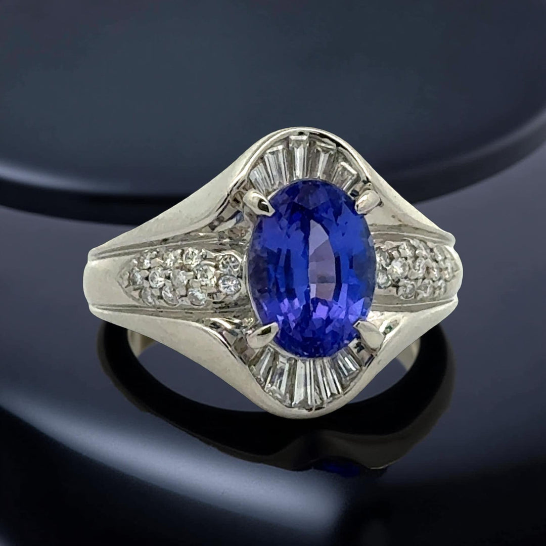 Tanzanite and Diamond Platinum Ring