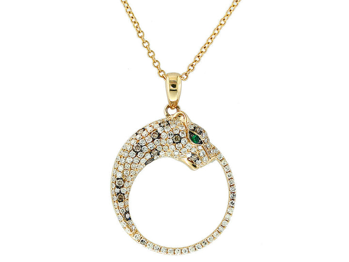 Diamond, Emerald and 14K Gold Circle Panther Necklace