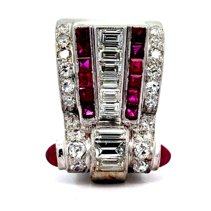 Art Deco Diamond and Ruby Platinum Ring