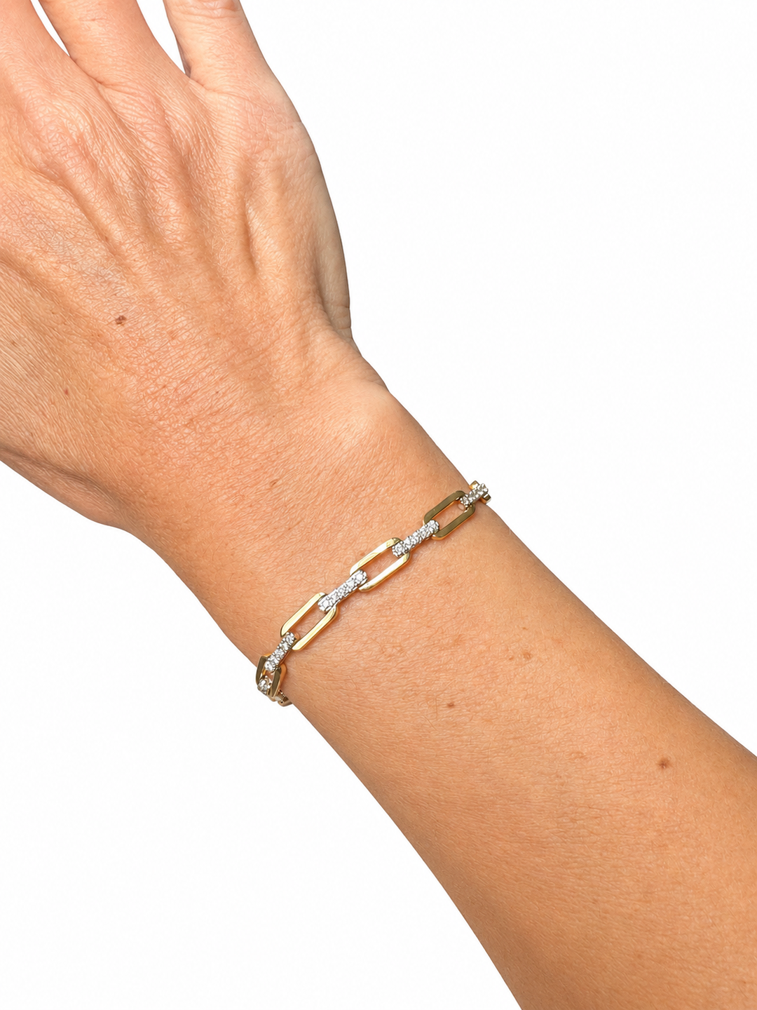 Designer Italian Paper Clip Diamond 14K White/Yellow Gold Bracelet