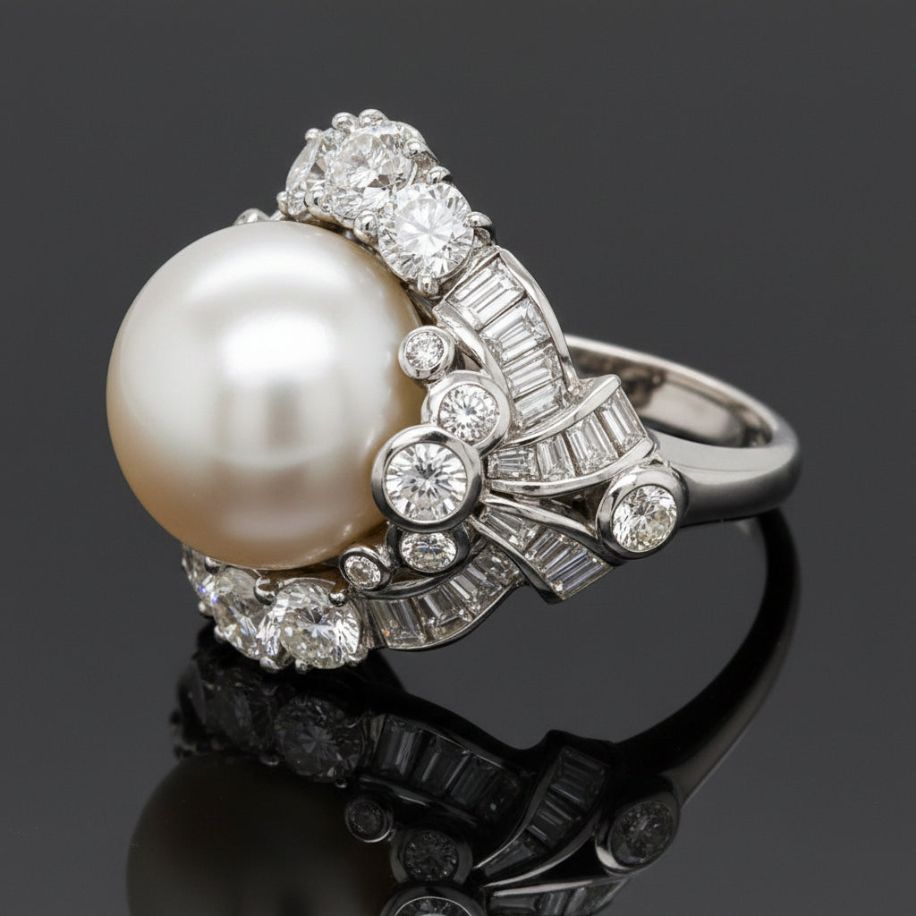 Estate High End Designer Mouawad 125.00cttw Diamond and South Sea Pearl Suite 18Kt White Gold