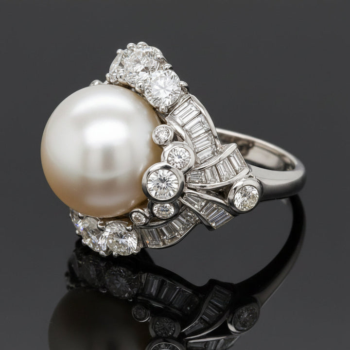 Estate High End Designer Mouawad 125.00cttw Diamond and South Sea Pearl Suite 18Kt White Gold
