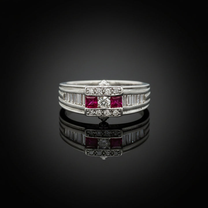 Vintage Ruby & Diamond Platinum Ring