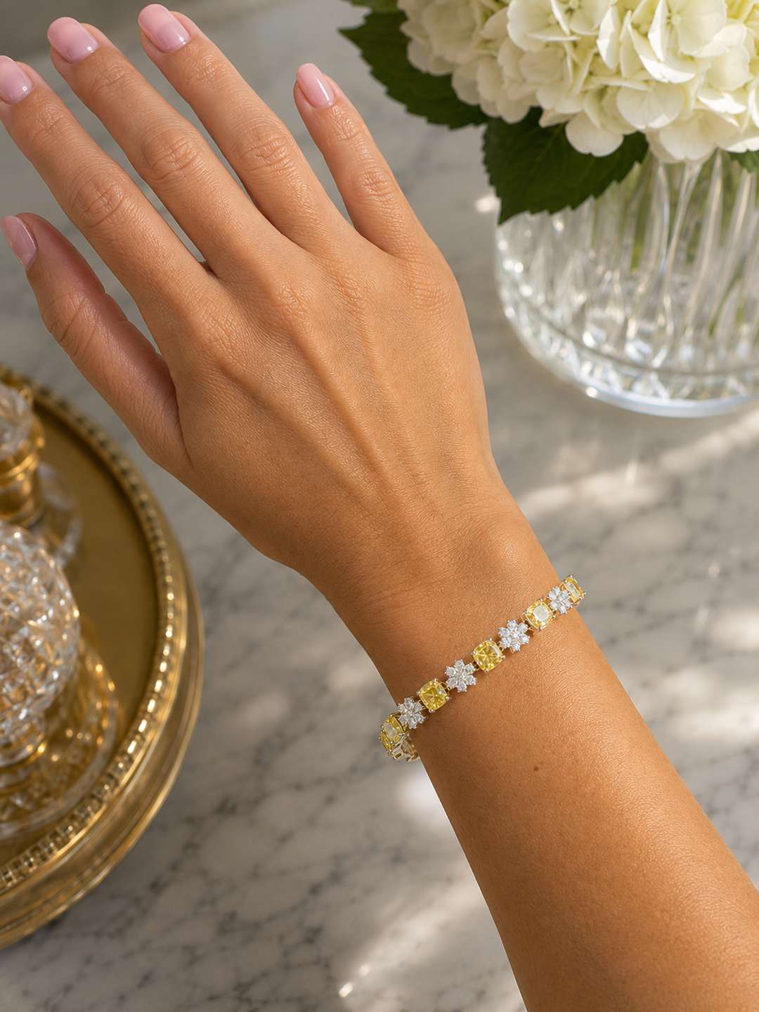 16.00 CTW Fancy Yellow & White Lab Grown Diamond Floral Bracelet