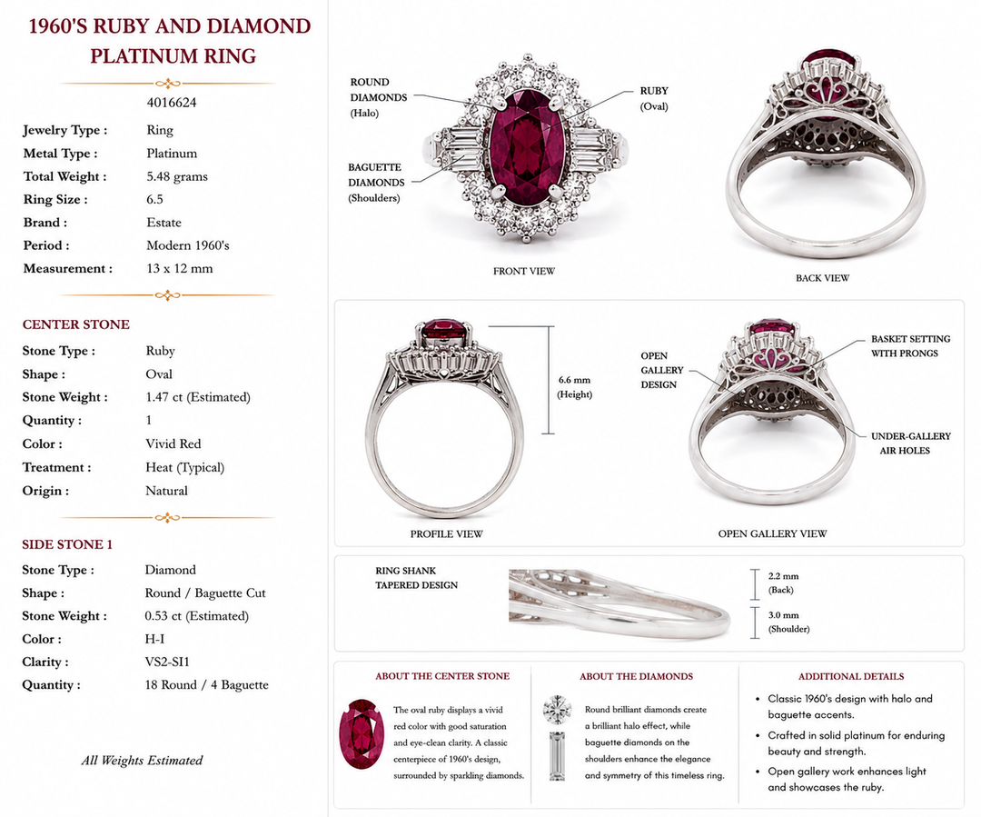 Modern 1960's Ruby and Diamond Platinum Ring