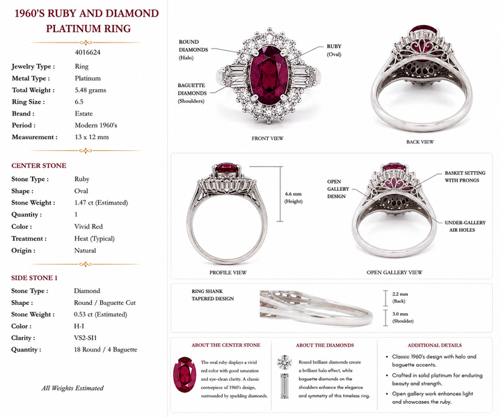 Modern 1960's Ruby and Diamond Platinum Ring
