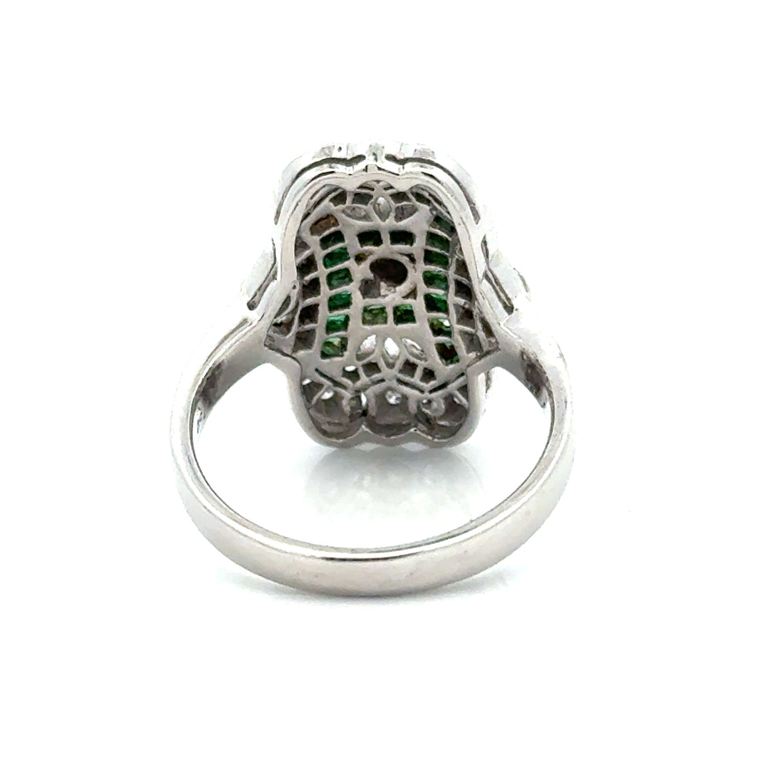 Vintage Emerald & Diamond 18K White & Yellow Gold Ring