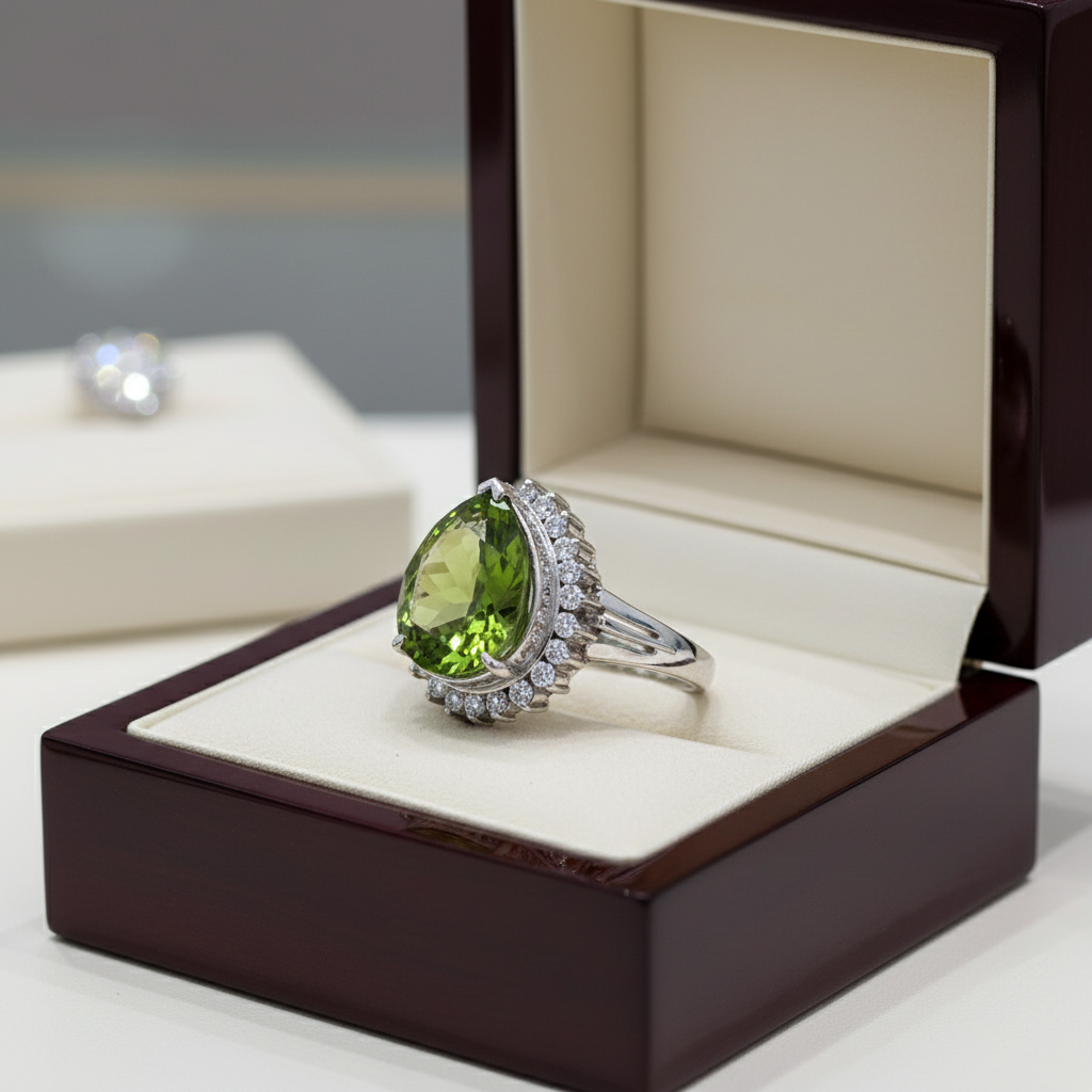 Fine Peridot and Diamond Platinum Ring