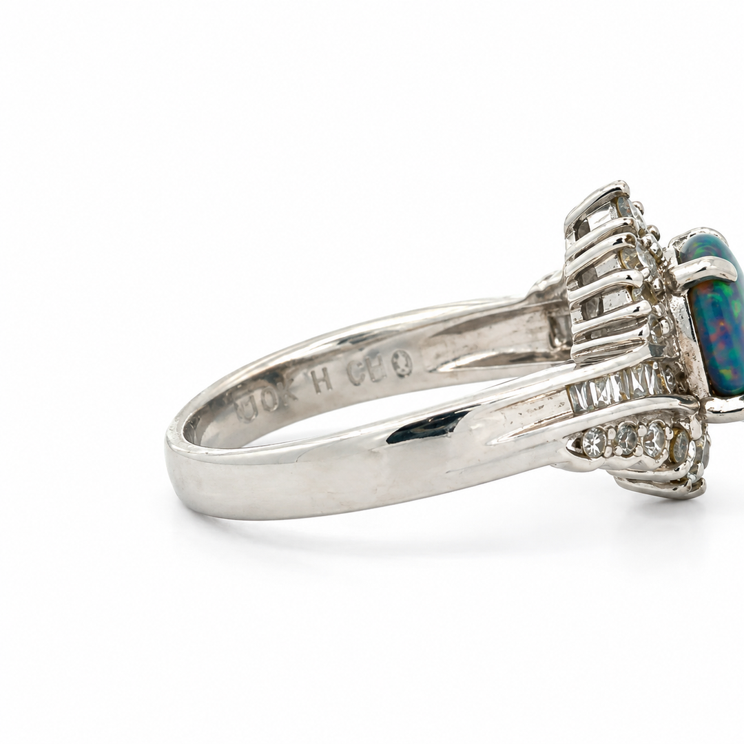 Estate .84ct. Black Opal & Diamond Platinum Ring