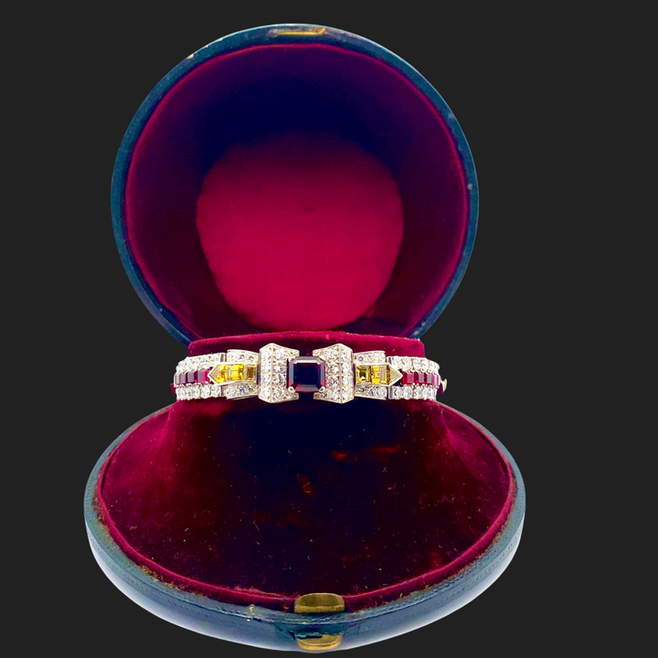 London Estate Art Deco Gem Ruby Diamond Platinum Bracelet Black Star Frost 14336