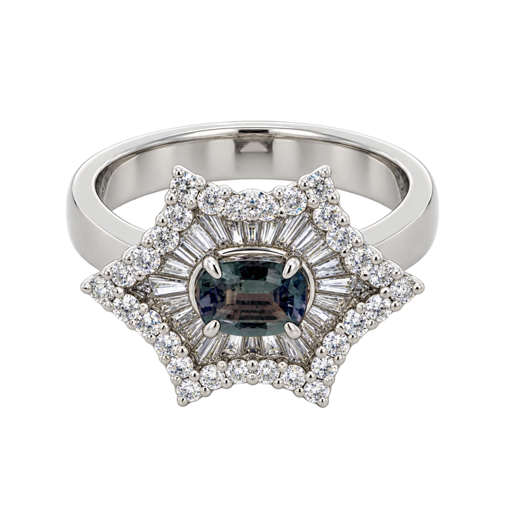 Estate Color Change Alexandrite & Diamond Platinum Ring