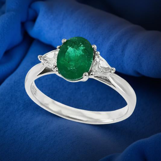 Effy Emerald and Diamond Platinum 3-Stone Ring