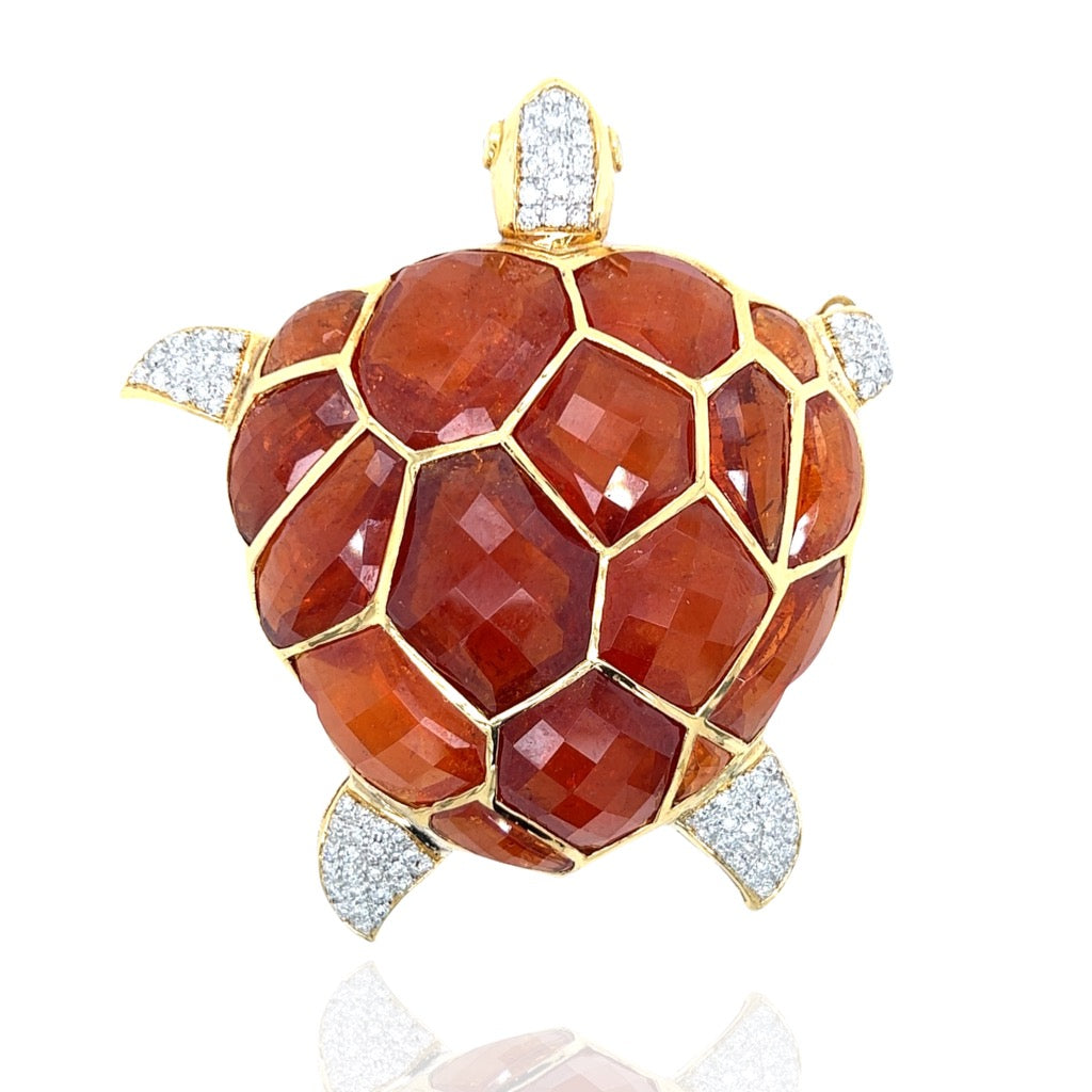 Kararis Tourmaline Diamond Turtle Pendant/Brooch