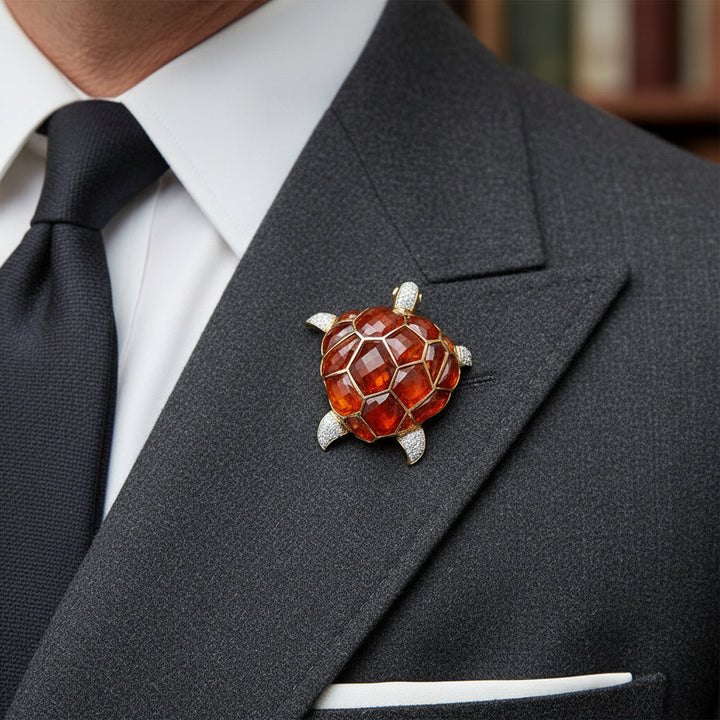 Kararis Tourmaline Diamond Turtle Pendant/Brooch