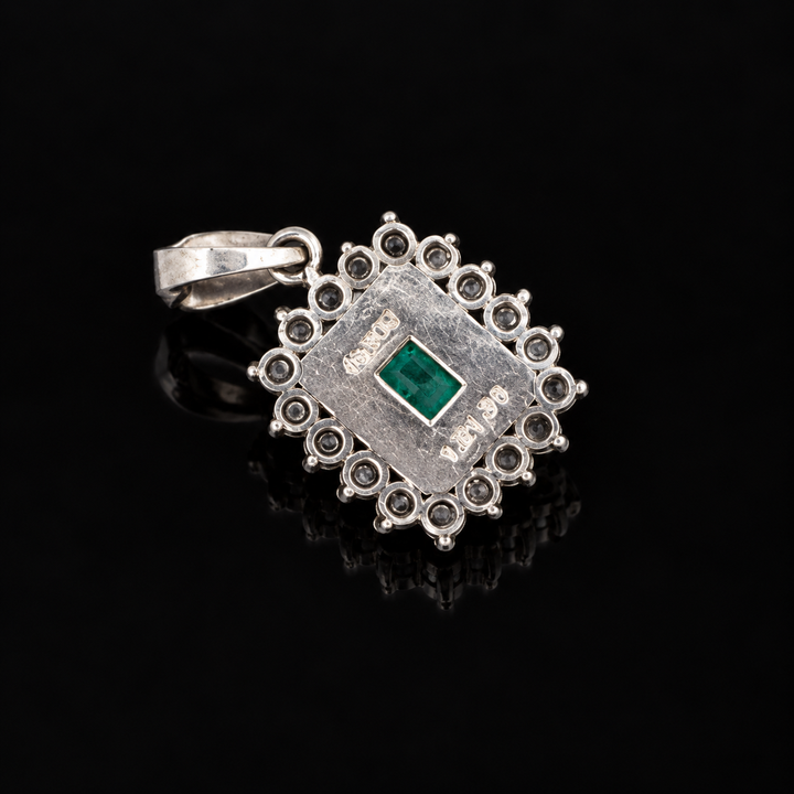 Estate 1.21ct. Emerald & Diamond Platinum Pendant