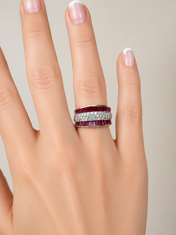 Modern Fine Ruby and Diamond Platinum Ring