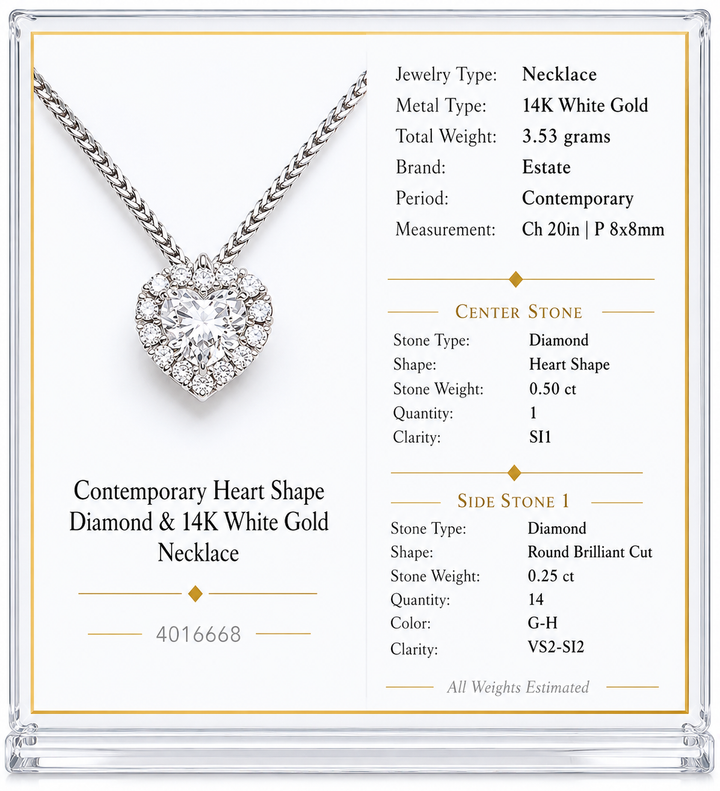Modern Heart Shape Diamond & 14K White Gold Necklace