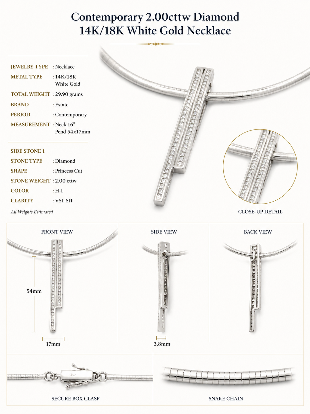Contemporary 2.00cttw Diamond 14K/18K White Gold Necklace