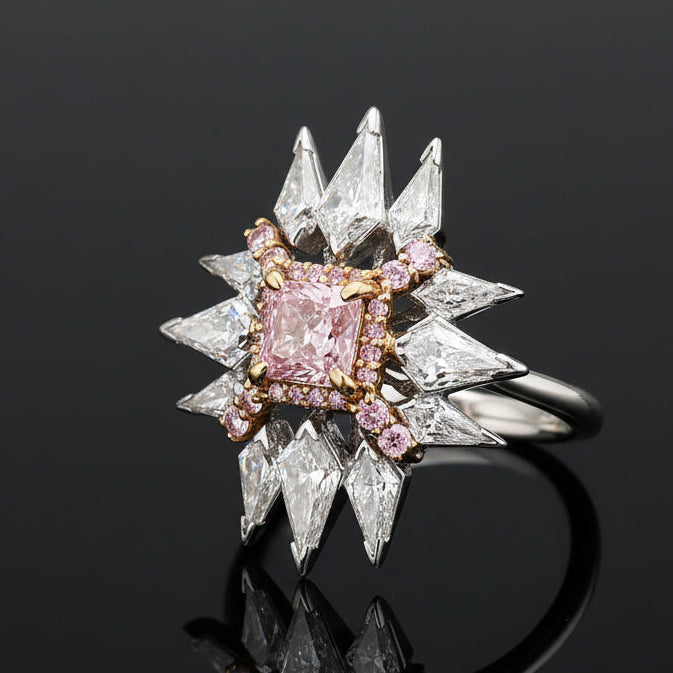 Vintage J.E. Caldwell Natural Fancy Pink & White Diamond Platinum/18K Rose Gold Ring