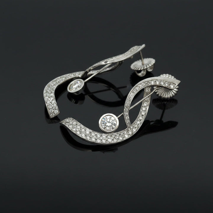 Contemporary 3.18cttw Diamond Musical Note Dangle 14Kt White Gold Earring