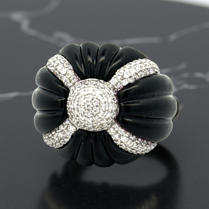 Effy Onyx & Diamond 14K White Gold Ring