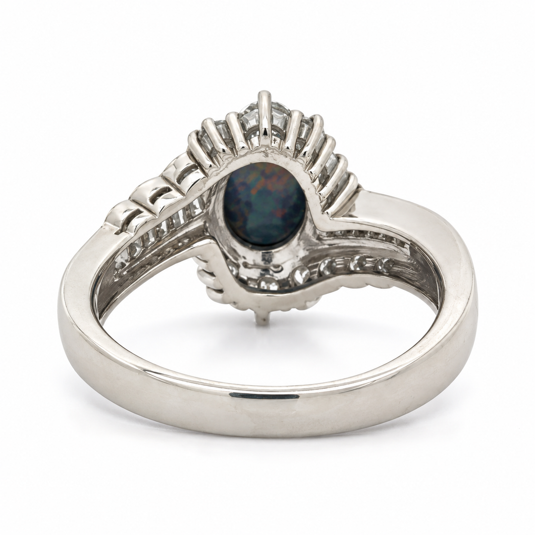 Estate .84ct. Black Opal & Diamond Platinum Ring