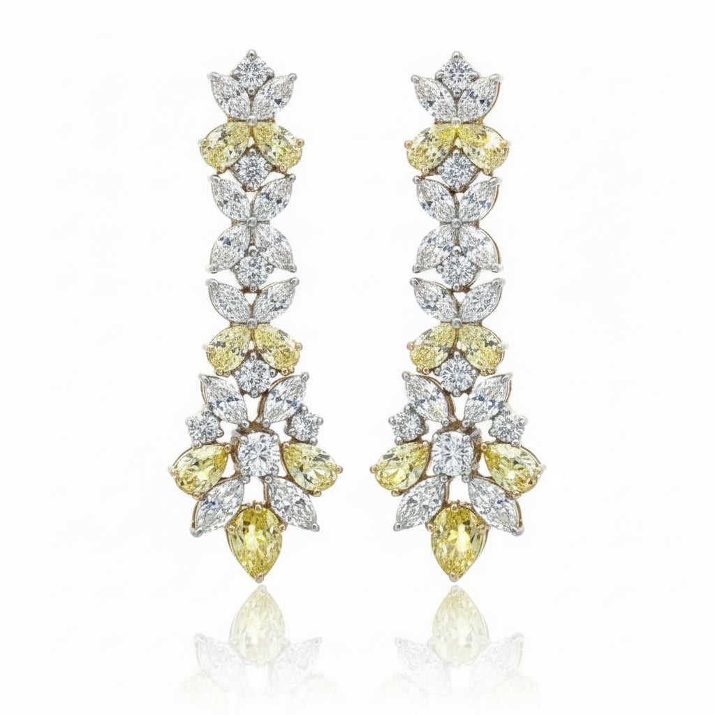 4.90 CTW Yellow & White Lab Grown Diamond and 14K Yellow Gold Floral Drop Earrings