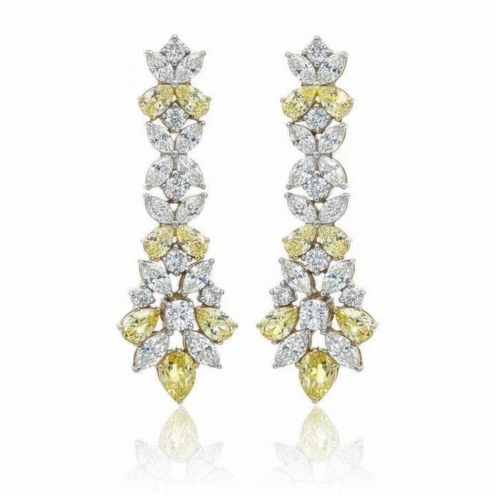 4.90 CTW Yellow & White Lab Grown Diamond and 14K Yellow Gold Floral Drop Earrings