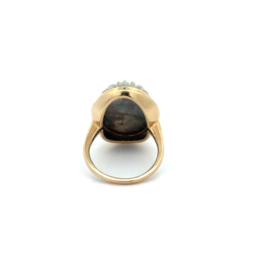 14K Yellow Gold Carved Opal Bezel Set Ring