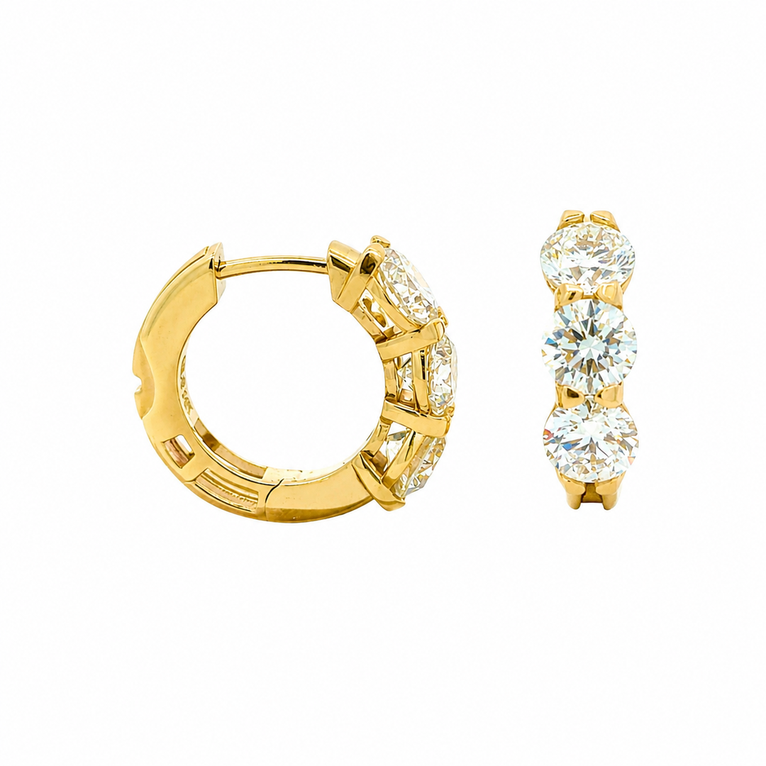 Three Carat Diamond Huggie Hoop Earrings | Solid 14K Gold | Lab-Grown Diamonds | E–F VS–SI