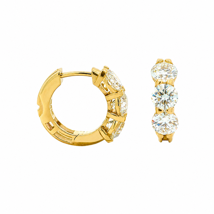Three Carat Diamond Huggie Hoop Earrings | Solid 14K Gold | Lab-Grown Diamonds | E–F VS–SI