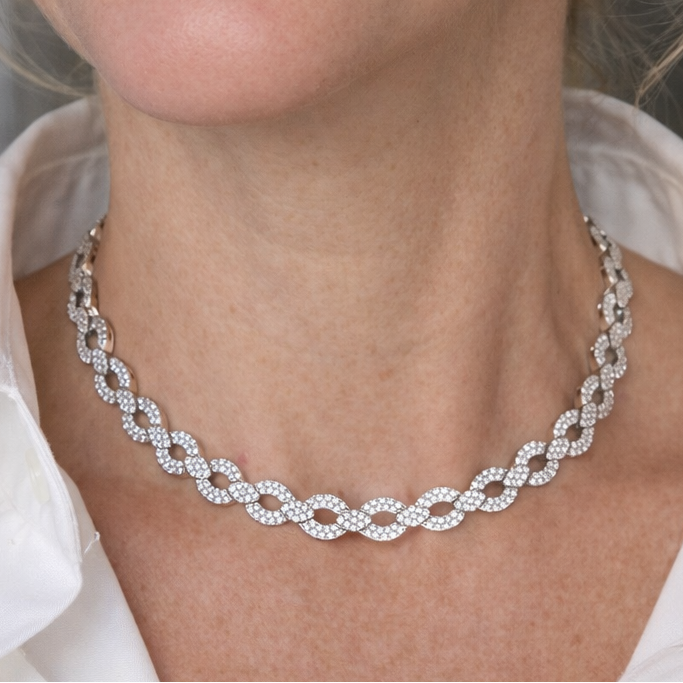 USA Designer ADJ 12.00cttw Diamond 18K White Gold Necklace